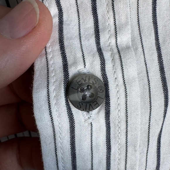 Levi's Vintage Orange Tab Men's Striped Short Sleeve Cotton Shirt White/Gray Lg - Picture 5 of 14
